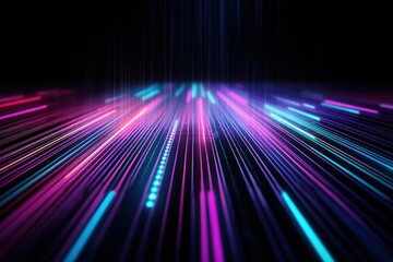 Obraz premium Abstrakcyjne linie światła w kolorach niebieskim i różowym poruszające się w ciemności.