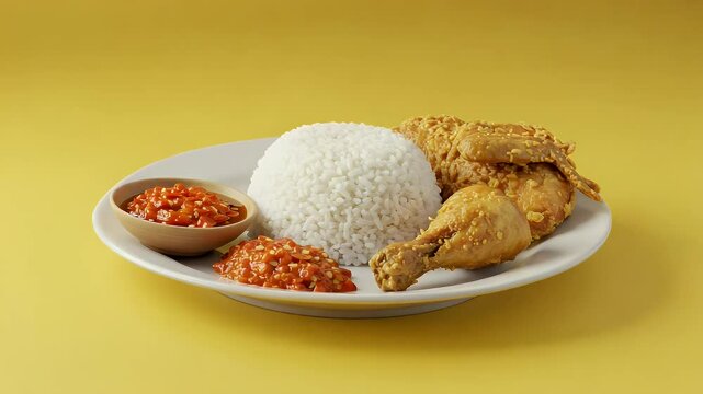 Nasi lemak with fried chicken and sambal