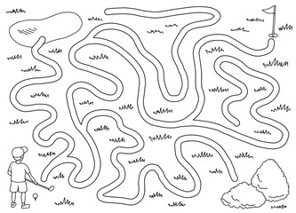Golf maze graphic black white sketch illustration vector