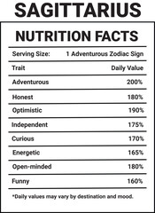Sagittarius  Nutrition Facts Template, nutrition facts, vector nutrition fact