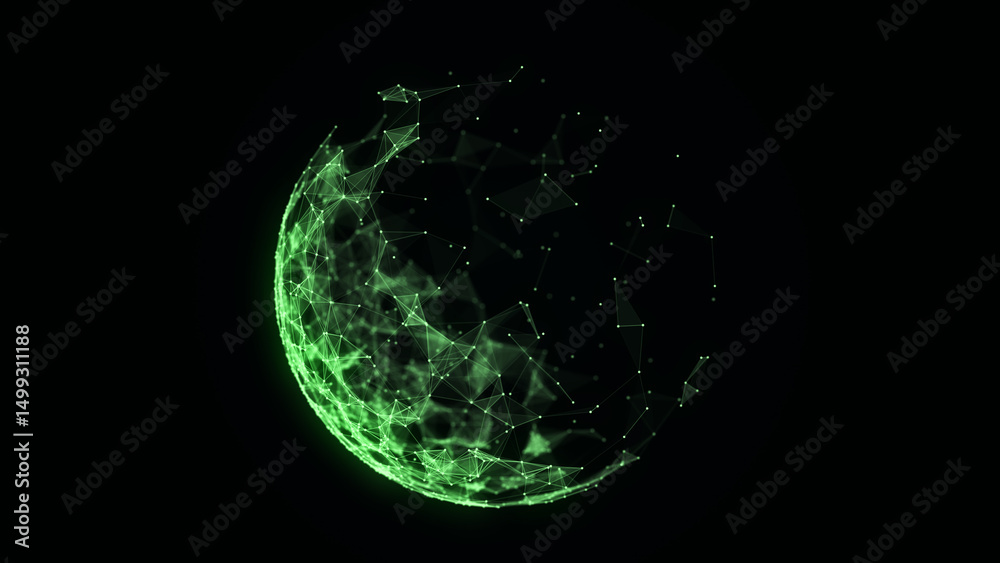 Poster futuristic sphere of particles and lines. network connection big data. abstract technology backgroun