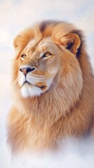 Fototapeta premium Majestic lion gazing into the distance with a serene expression in a soft light setting