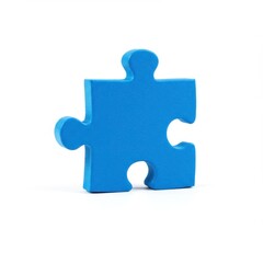 Obraz premium Blue puzzle piece isolated on white background for problem solving, teamwork, strategy, and education uses.