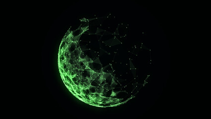 Futuristic sphere of particles and lines. Network connection big data. Abstract technology background. 3d rendering.