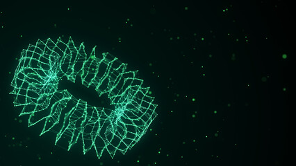 Network connection structure in the form of a torus. Technology connect big data. Science background. Abstract geometric 3D objects. 3D rendering.
