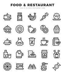 Food and Restaurant Lineal icons collection. Lineal icons pack. Vector illustration