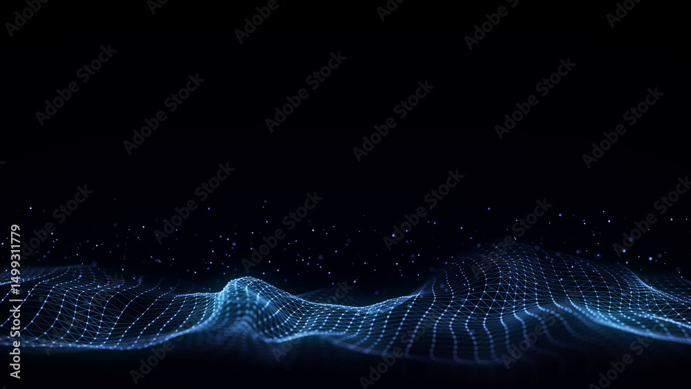 Wall mural futuristic technology wave. digital cyberspace. abstract wave with moving particles on background. b