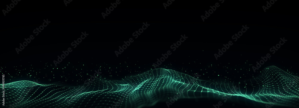 Poster futuristic technology wave. digital cyberspace. abstract wave with moving particles on background. b