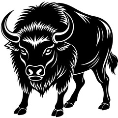 Buffalo ataking vector Silhouette on white background