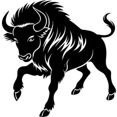 Buffalo jumping vector Silhouette on white background