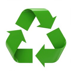 Obraz premium Green recycle symbol isolated on white background for environmental projects, packaging, and sustainability concepts.