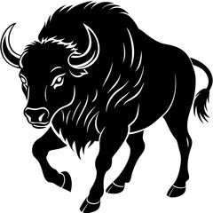 Buffalo runing vector Silhouette on white background
