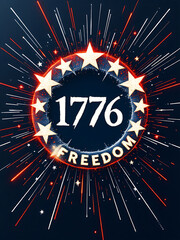 Patriotic design featuring the year 1776 with stars and freedom text element