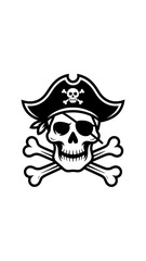 Bold Stylized Pirate Skull Logo in Black Line Art Generative AI

