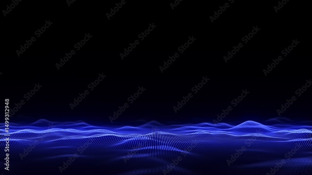 Wall mural futuristic technology wave. digital cyberspace. abstract wave with moving particles on background. b
