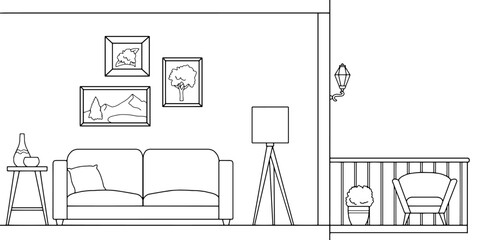 Apartment graphic black white home interior sketch illustration vector 