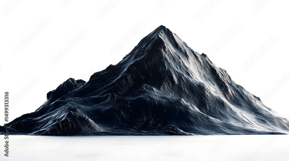 Fototapete a digitally rendered mountain with a sharp peak against a white background in a studio shot