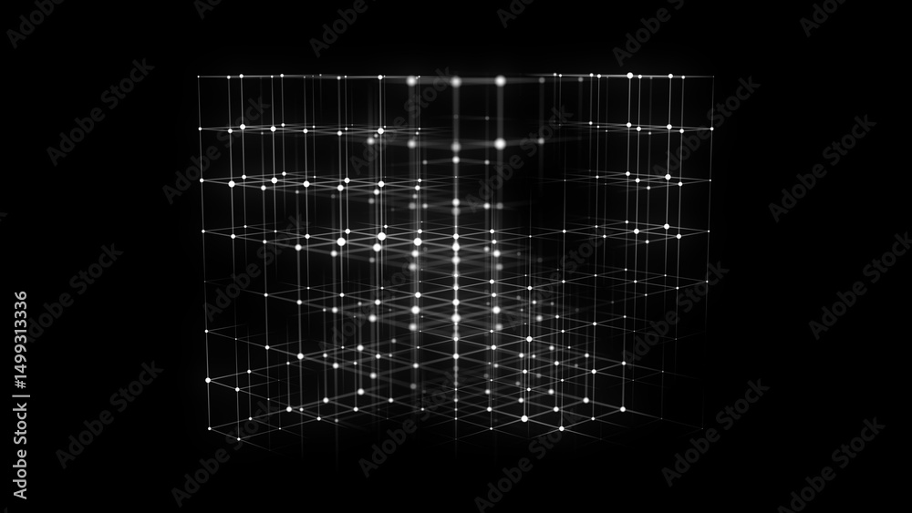 Wall mural network connection structure in the form of a cube. technology connect big data. science background.