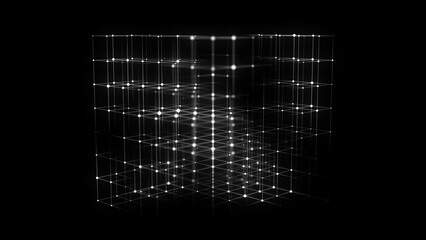 Network connection structure in the form of a cube. Technology connect big data. Science background. Abstract geometric 3D objects. 3D rendering.