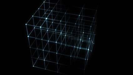 Network connection structure in the form of a cube. Technology connect big data. Science background. Abstract geometric 3D objects. 3D rendering.