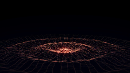 Futuristic wave. Dark cyberspace. Abstract music sound wave with dots. Blue moving particles on a black background. 3d rendering.