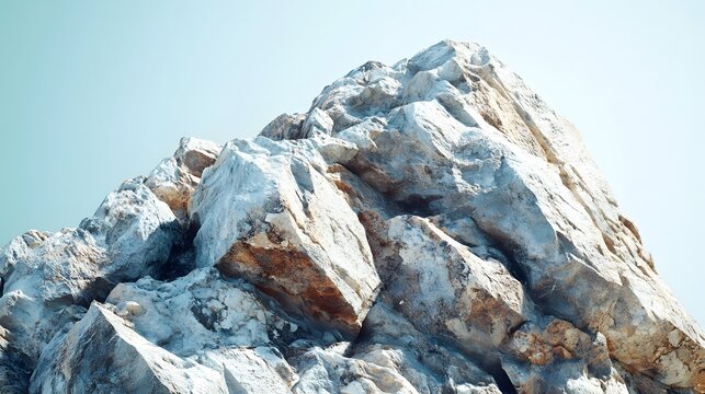 A view of a rocky mountain peak against a pale blue sky on a bright sunny day with natural textures - Powered by Adobe