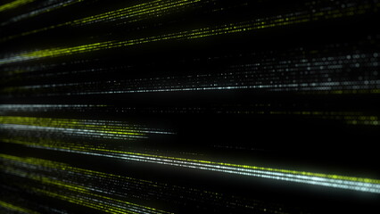 Abstract digital flow particles. Cyber network connection background. Big data visualization. Technology backdrop. 3d rendering.