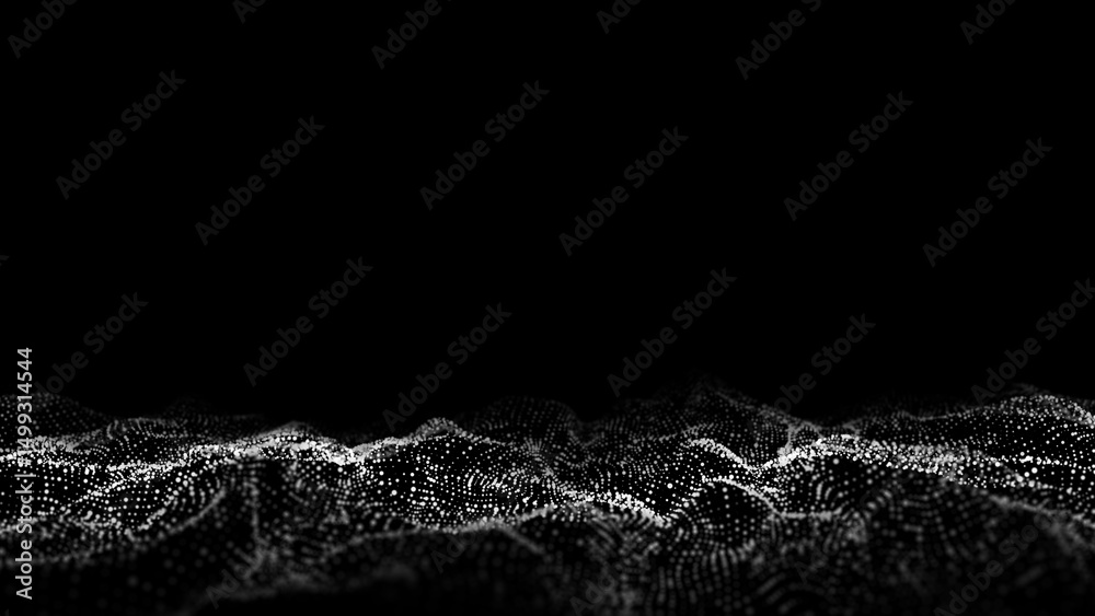 Poster futuristic technology wave. digital cyberspace. abstract wave with moving particles on background. b