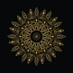 Golden Geometric Mandala Elegant Symmetry and Intricate Floral Motifs on Black Background