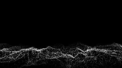 Futuristic technology wave. Digital cyberspace. Abstract wave with moving particles on background. Big data analytics. 3d rendering.