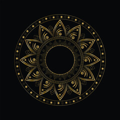 Intricate Golden Mandala with Floral Motifs and Geometric Patterns on Black Background Art