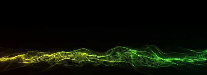 Futuristic technology wave. Digital cyberspace. Abstract wave with moving particles on background. Big data analytics. 3d rendering.