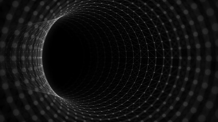 Abstract wireframe tunnel. Science wormhole. 3D portal grid. Futuristic fantasy funnel. 3d rendering.