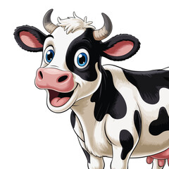 Happy Cartoon Cow Illustration White Background