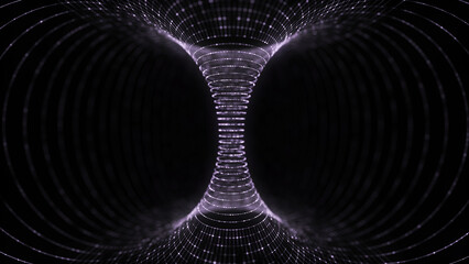Abstract wireframe tunnel. Science wormhole. 3D portal grid. Futuristic fantasy funnel. 3d rendering.