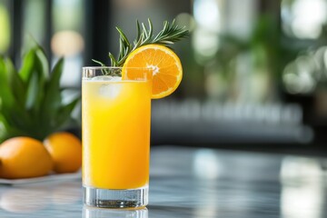 Refreshing Orange Juice Cocktail Citrus Rosemary and Ice Summer Drink Recipe Healthy Beverage Gourmet Mixology