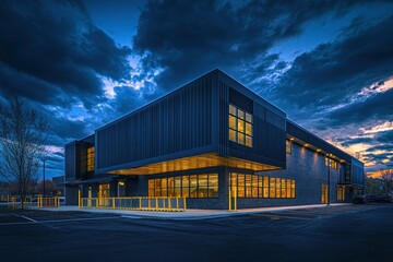 Fototapeta premium a wide angle photo of an industrial building in the u.s