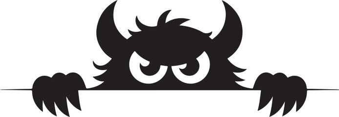 Angry Monster Silhouette Peeking Over a Sign