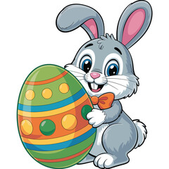 Adorable Easter Bunny Holding a Decorated Easter Egg