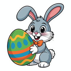 Adorable Cartoon Easter Bunny Holding Decorated Egg