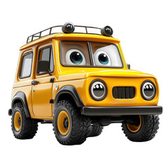 Yellow cartoon car character illustration stock photo and vector image on transparent background