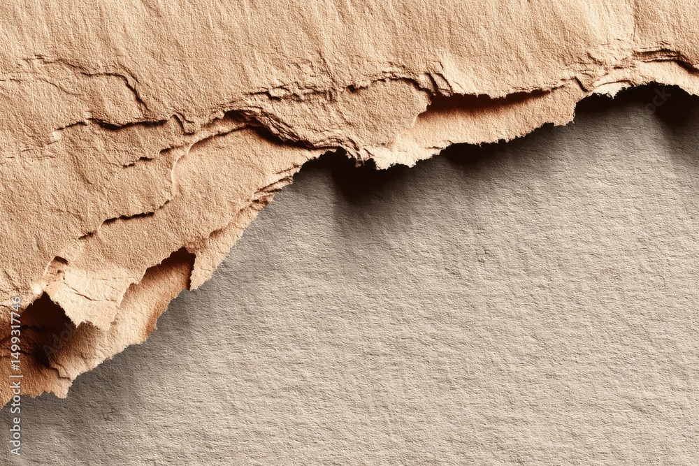 Poster an abstract background showing the rough edge of a torn piece of paper and its shadow creating a sen