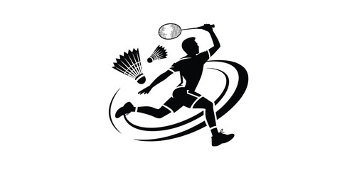 Dynamic Badminton Player Silhouette Action Shot