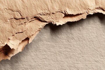 An abstract background showing the rough edge of a torn piece of paper and its shadow creating a sense of depth, with beige and light brown colors conveying simplicity.