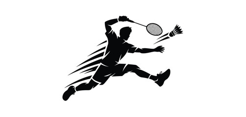 Dynamic Badminton Player Silhouette Action Shot