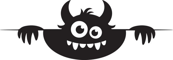 Cute Black Monster Peeking Over a Line Illustration