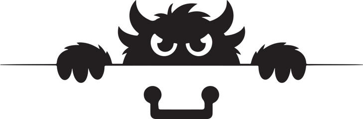 Cute Black Monster Peeking Over a White Banner