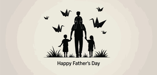 Happy Fathers Day Silhouette Family with Origami Cranes