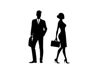 Business Man and Woman Silhouettes with Briefcases