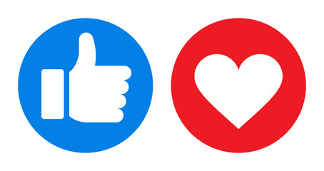Like and heart symbol. Thumbs up and love icon. Social media buttons.